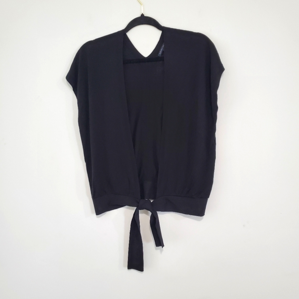 Vintage Banana Republic Short Sleeve Tie Front Open Silk Knit Black Sweater Sz S